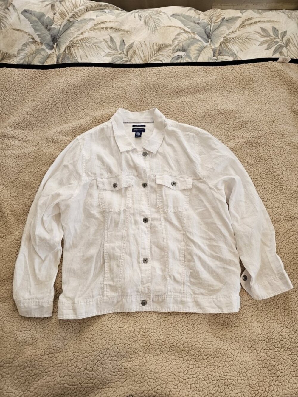 JNY Jones New York 100% Linen Trucker Jacket Womens 2X White